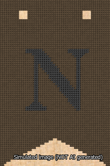 A simulated image of the stitched needlepoint design: Banner 13m Forked N Black on Brown. Not A.I. generated.