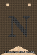 A simulated image of the stitched needlepoint design: Banner 13m Forked N Black on Brown. Not A.I. generated.
