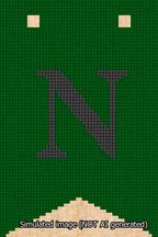 A simulated image of the stitched needlepoint design: Banner 13m Forked N Black on Green. Not A.I. generated.