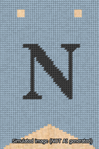 A simulated image of the stitched needlepoint design: Banner 13m Forked N Black on Light Blue. Not A.I. generated.