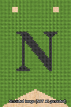 A simulated image of the stitched needlepoint design: Banner 13m Forked N Black on Light Green. Not A.I. generated.