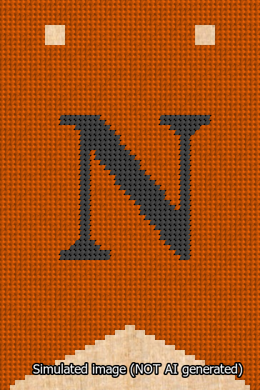 A simulated image of the stitched needlepoint design: Banner 13m Forked N Black on Orange. Not A.I. generated.