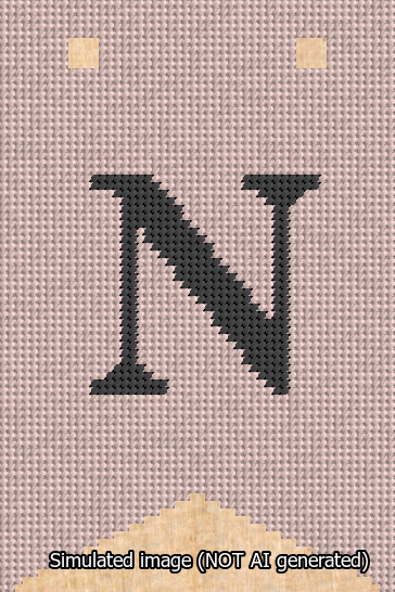 A simulated image of the stitched needlepoint design: Banner 13m Forked N Black on Pink. Not A.I. generated.