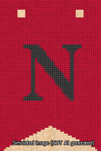 A simulated image of the stitched needlepoint design: Banner 13m Forked N Black on Red. Not A.I. generated.