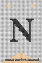 A simulated image of the stitched needlepoint design: Banner 13m Forked N Black on White. Not A.I. generated.