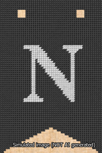 A simulated image of the stitched needlepoint design: Banner 13m Forked N White on Black. Not A.I. generated.