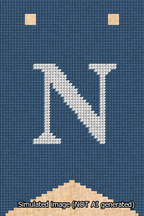 A simulated image of the stitched needlepoint design: Banner 13m Forked N White on Blue. Not A.I. generated.