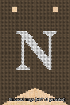 A simulated image of the stitched needlepoint design: Banner 13m Forked N White on Brown. Not A.I. generated.