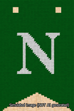 A simulated image of the stitched needlepoint design: Banner 13m Forked N White on Green. Not A.I. generated.