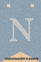 A simulated image of the stitched needlepoint design: Banner 13m Forked N White on Light Blue. Not A.I. generated.