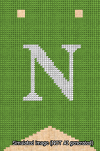 A simulated image of the stitched needlepoint design: Banner 13m Forked N White on Light Green. Not A.I. generated.