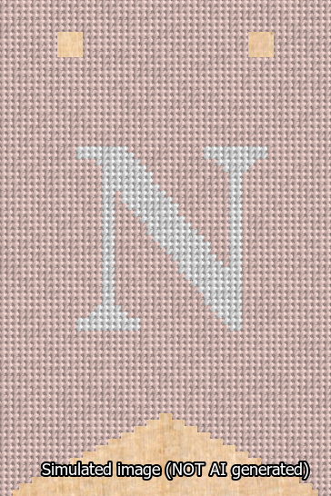 A simulated image of the stitched needlepoint design: Banner 13m Forked N White on Pink. Not A.I. generated.