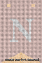 A simulated image of the stitched needlepoint design: Banner 13m Forked N White on Pink. Not A.I. generated.