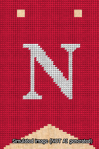 A simulated image of the stitched needlepoint design: Banner 13m Forked N White on Red. Not A.I. generated.