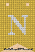 A simulated image of the stitched needlepoint design: Banner 13m Forked N White on Yellow. Not A.I. generated.