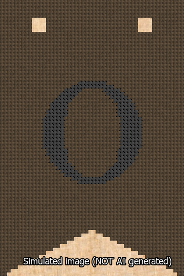 A simulated image of the stitched needlepoint design: Banner 13m Forked O Black on Brown. Not A.I. generated.