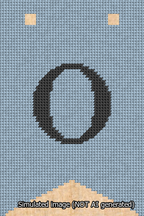 A simulated image of the stitched needlepoint design: Banner 13m Forked O Black on Light Blue. Not A.I. generated.