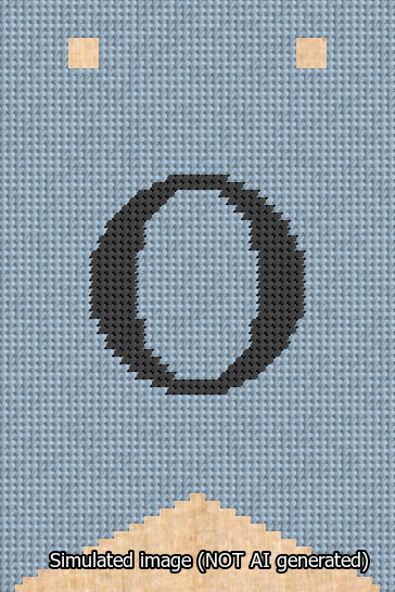A simulated image of the stitched needlepoint design: Banner 13m Forked O Black on Light Blue. Not A.I. generated.