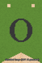 A simulated image of the stitched needlepoint design: Banner 13m Forked O Black on Light Green. Not A.I. generated.