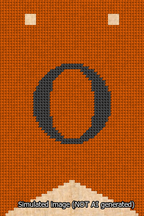 A simulated image of the stitched needlepoint design: Banner 13m Forked O Black on Orange. Not A.I. generated.