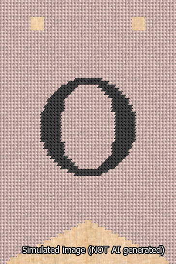 A simulated image of the stitched needlepoint design: Banner 13m Forked O Black on Pink. Not A.I. generated.