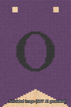A simulated image of the stitched needlepoint design: Banner 13m Forked O Black on Purple. Not A.I. generated.