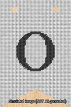 A simulated image of the stitched needlepoint design: Banner 13m Forked O Black on White. Not A.I. generated.