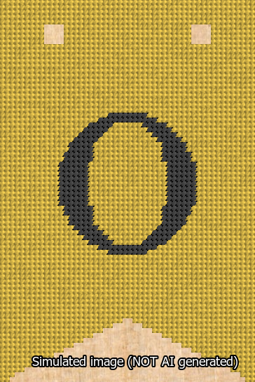 A simulated image of the stitched needlepoint design: Banner 13m Forked O Black on Yellow. Not A.I. generated.