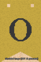 A simulated image of the stitched needlepoint design: Banner 13m Forked O Black on Yellow. Not A.I. generated.
