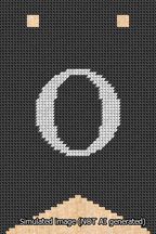 A simulated image of the stitched needlepoint design: Banner 13m Forked O White on Black. Not A.I. generated.