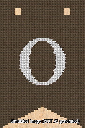 A simulated image of the stitched needlepoint design: Banner 13m Forked O White on Brown. Not A.I. generated.