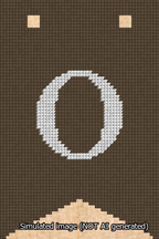 A simulated image of the stitched needlepoint design: Banner 13m Forked O White on Brown. Not A.I. generated.