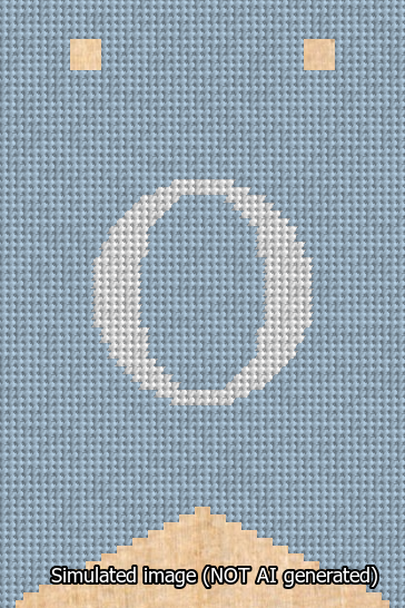 A simulated image of the stitched needlepoint design: Banner 13m Forked O White on Light Blue. Not A.I. generated.