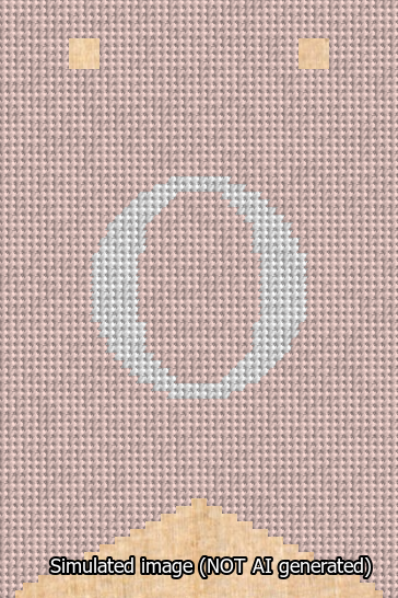 A simulated image of the stitched needlepoint design: Banner 13m Forked O White on Pink. Not A.I. generated.