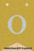 A simulated image of the stitched needlepoint design: Banner 13m Forked O White on Yellow. Not A.I. generated.