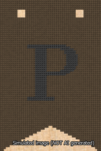 A simulated image of the stitched needlepoint design: Banner 13m Forked P Black on Brown. Not A.I. generated.