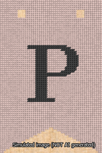 A simulated image of the stitched needlepoint design: Banner 13m Forked P Black on Pink. Not A.I. generated.