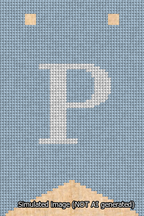 A simulated image of the stitched needlepoint design: Banner 13m Forked P White on Light Blue. Not A.I. generated.