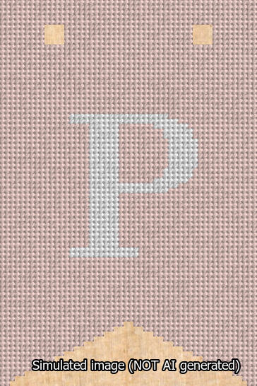 A simulated image of the stitched needlepoint design: Banner 13m Forked P White on Pink. Not A.I. generated.