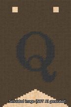 A simulated image of the stitched needlepoint design: Banner 13m Forked Q Black on Brown. Not A.I. generated.