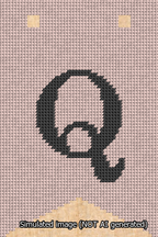 A simulated image of the stitched needlepoint design: Banner 13m Forked Q Black on Pink. Not A.I. generated.