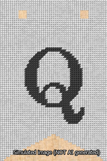 A simulated image of the stitched needlepoint design: Banner 13m Forked Q Black on White. Not A.I. generated.