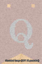 A simulated image of the stitched needlepoint design: Banner 13m Forked Q White on Pink. Not A.I. generated.