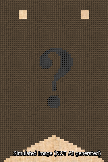 A simulated image of the stitched needlepoint design: Banner 13m Forked Question Black on Brown. Not A.I. generated.