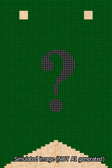A simulated image of the stitched needlepoint design: Banner 13m Forked Question Black on Green. Not A.I. generated.