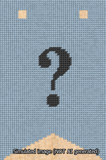 A simulated image of the stitched needlepoint design: Banner 13m Forked Question Black on Light Blue. Not A.I. generated.