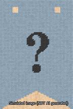 A simulated image of the stitched needlepoint design: Banner 13m Forked Question Black on Light Blue. Not A.I. generated.