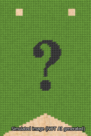 A simulated image of the stitched needlepoint design: Banner 13m Forked Question Black on Light Green. Not A.I. generated.