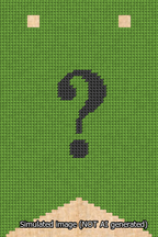 A simulated image of the stitched needlepoint design: Banner 13m Forked Question Black on Light Green. Not A.I. generated.