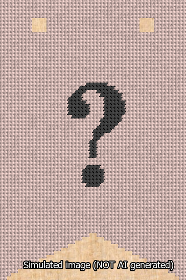 A simulated image of the stitched needlepoint design: Banner 13m Forked Question Black on Pink. Not A.I. generated.
